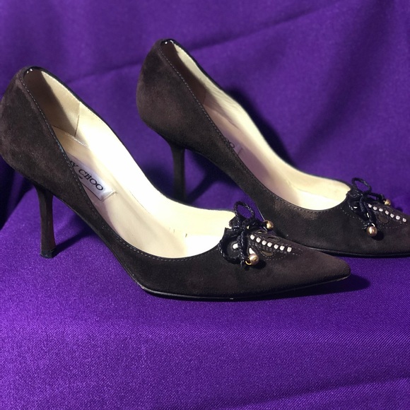 Authentic Jimmy Choo Suede Accent Bow Heels - Picture 5 of 7